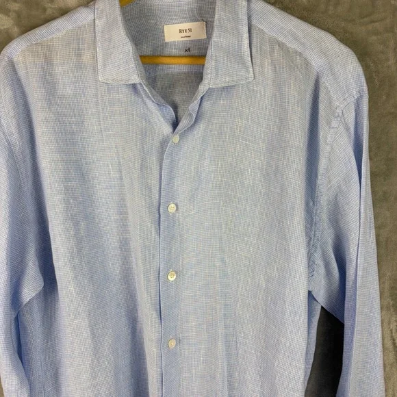 Rye 51 Mens Button Down Shirt Blue Linen Feel Small Batch XL Breathable Luxury - Picture 6 of 10